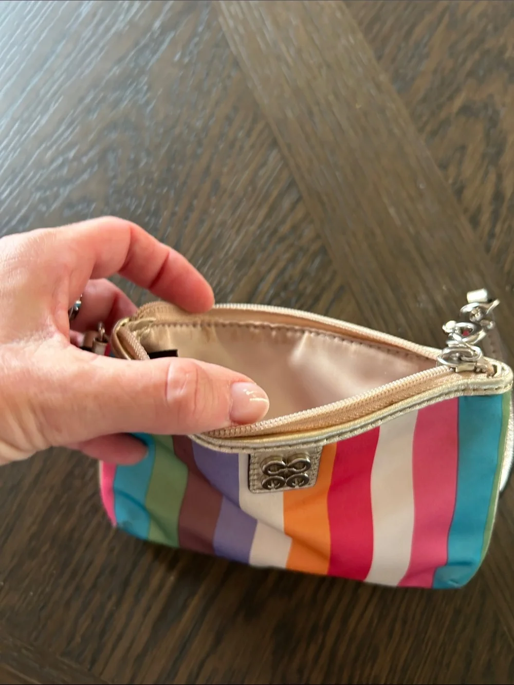 Coach Vintage Y2K Julia Legacy Stripe Satin Small Wristlet great condition